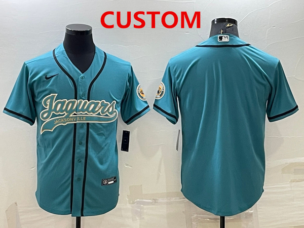 Men%27s Jacksonville Jaguars Custom Teal With Patch Cool Base Stitched Baseball Jersey